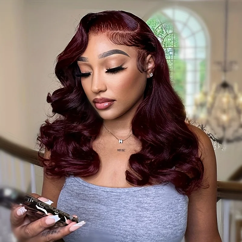 99J Burgundy Body Wave Bob Wig Human Hair 13×4 HD Lace Front Wigs Human Hair Short Bob Wig Pre Plucked with Baby Hair