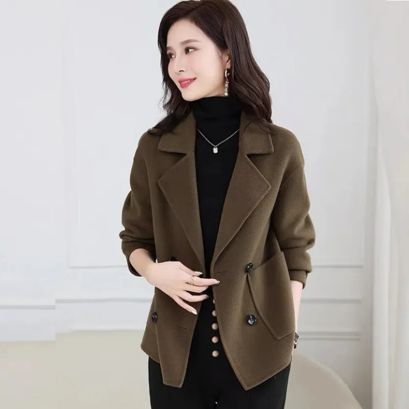 Drop Shoulder Loose Handmade Wool Coat 2024 Women Autumn Winter Double-Sided Cocoon Woolen Short Coat Oversized Solid Color