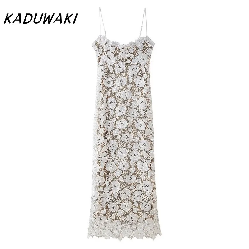 KADUWAKI Flower Pattern Lace Strap Long Slip Dress Summer Sexy Lace Splicing Back Strap Lace Up Slit Slim Fit Suspender Dresses 67 Sd7316453175944389ba2f0692f396d86E