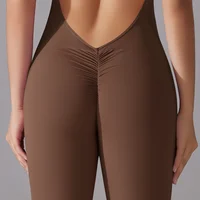 Sexy Hollow Backless Scrunch Sporty Jumpsuit Raises Butt Woman Gym Set One Piece Sport Suit Sleeveless Zip Yoga Fitness Overalls - Image 5