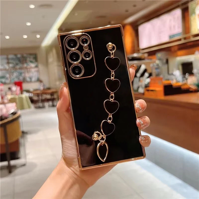 Fashion Plating Love Heart Chain Phone Case Cover