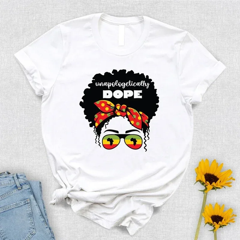 

Afro Fashion Female Graphic Tee Melanin Fun Map Printing Glasses Pattern T-shirt Casual Lady Tees Custom Top