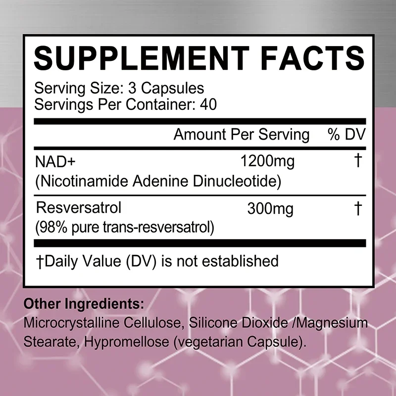 NAD+ Resveratrol Supplements Natural Energy Anti-aging Cellular Health Strengthens Immune System