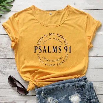 Psalm 91 T-shirt Casual Women's Short Sleeve Christian Bible Top T-shirt Bible Women Jesus Church T-shirt Graphic T Shirts Y2K 1