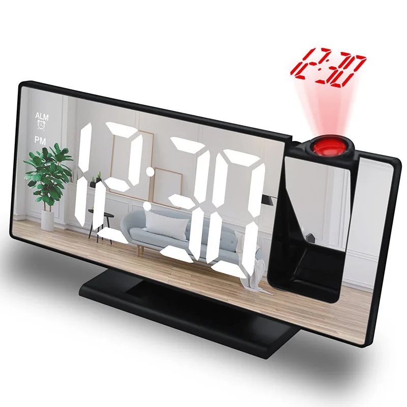 

Цифровой дисплей с большим экраном, проекционный будильник, электронные часы с отображением температуры и влажности, беззвучные светящиеся зеркальные часы для спальни