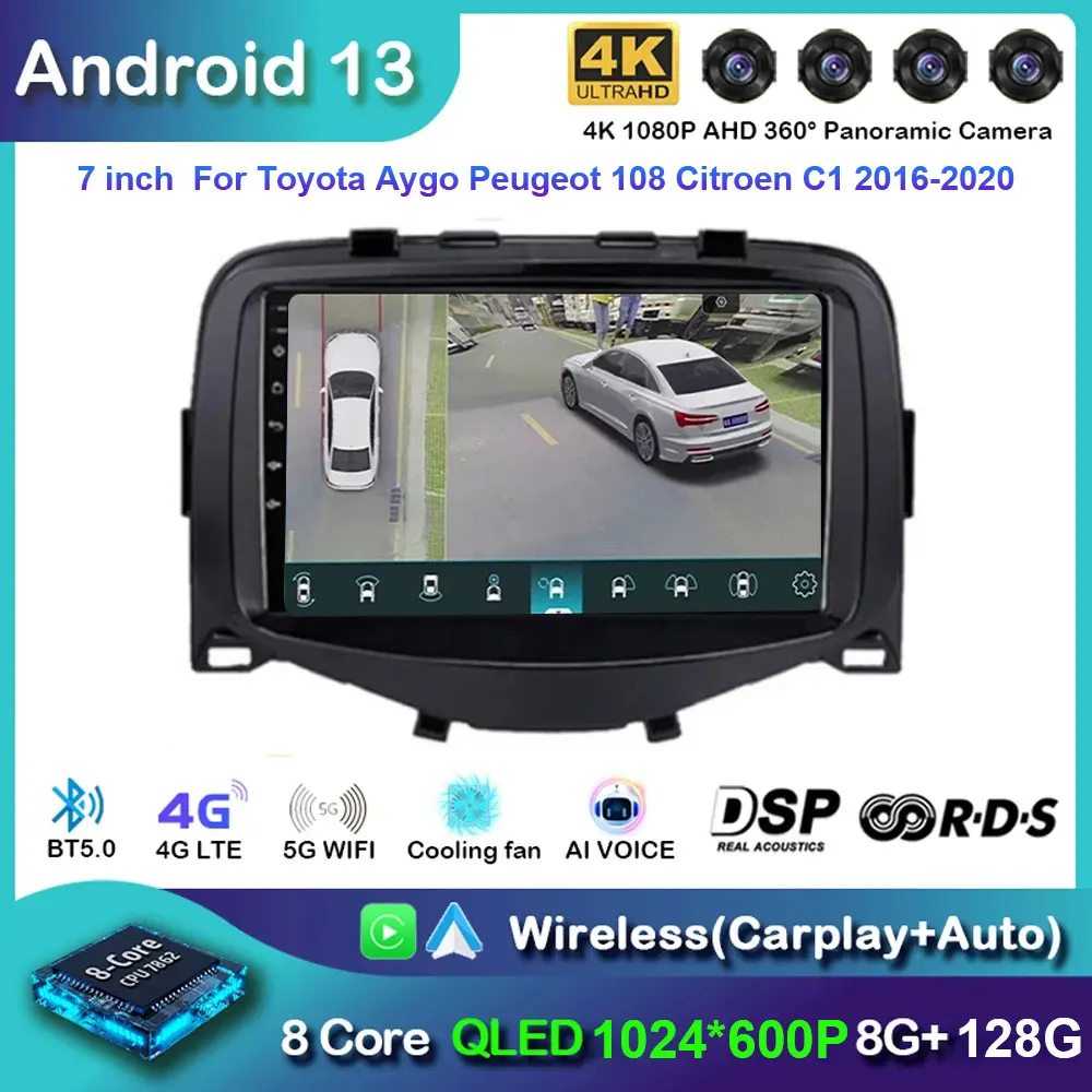 

Для Toyota Aygo Peugeot 108 Citroen C1 2016-2020 радио Carplay автомобильный мультимедийный плеер интеллектуальная система Android автонавигация