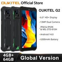 Oukitel G2 Rugged Smartphone 4GB+64GB 6."HD 13MP Camera 6300mAh Cellphone Android Unisoc T606 Octa Core 1