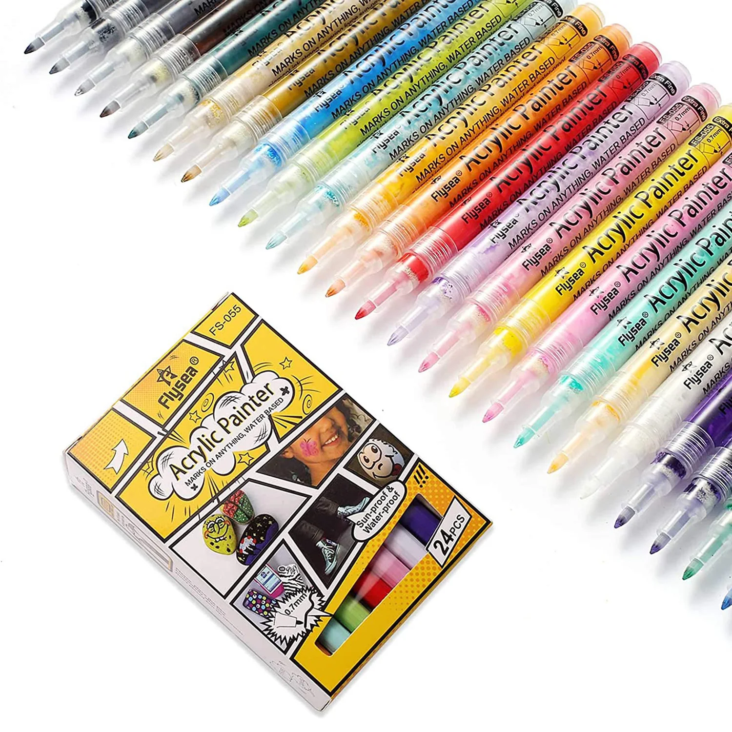 

Acrylic Paint Marker Pens Pack of 24 Extra Fine Tip(0.7mm) Paint Pens for Rock Painting, Canvas, Ceramic, Card Making, DIY