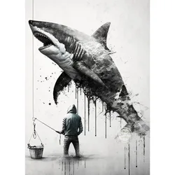 Great White Shark Ocean Giants Canvas Art - Nature Wall Decor Poster - 50x70cm no frame (PURPLE)