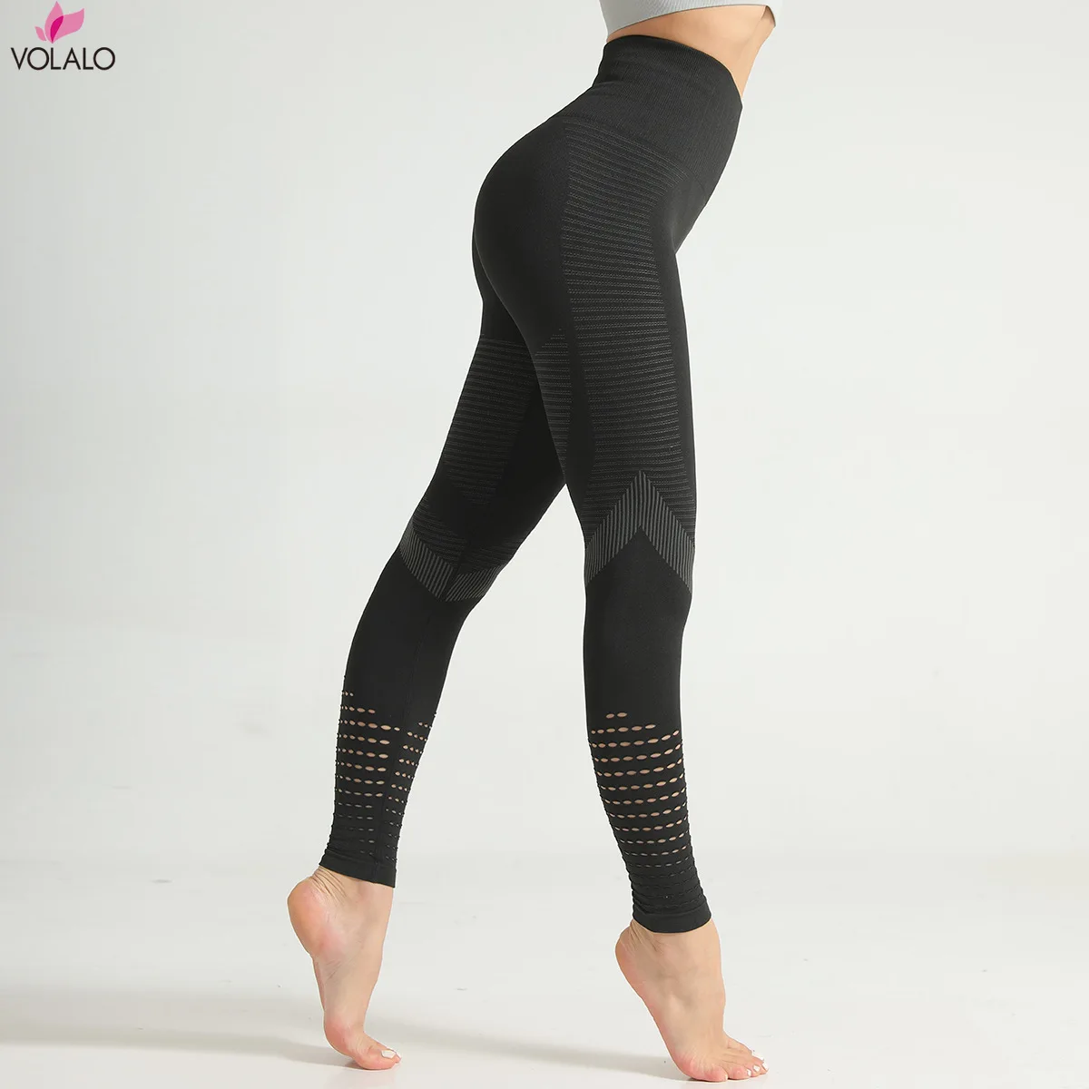 

VOLALO High Waist Fitness Leggings Women Sexy Seamless Leggings Hollow Printed Workout Pants Push Up Slim Elasticity