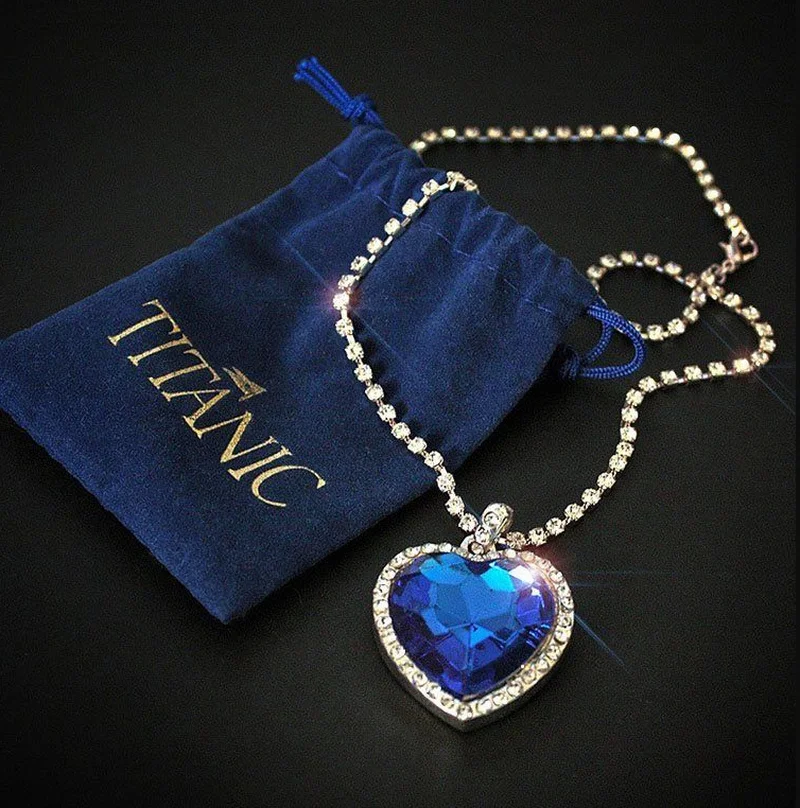Titanic Heart of Ocean Blue Heart Love Forever Pendant Necklace with Titanic Earrings + Velvet Bag jewelry sets jewelry set women earrings chain necklace