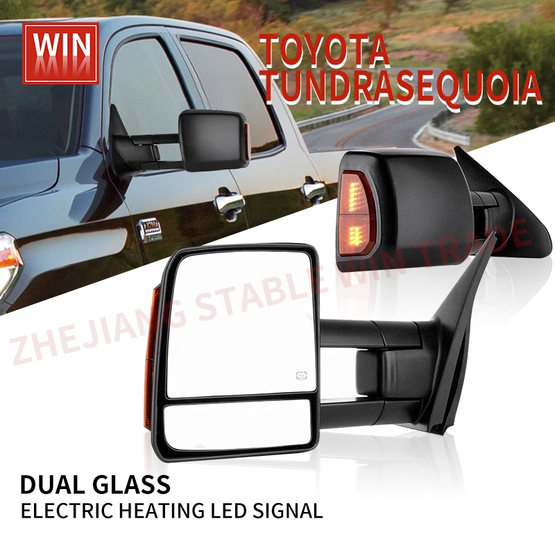 

Pair Towing Mirror Extendable Power Heated Turn Signal Light Black Chrome Side Tow Mirrors For Toyota Tundra Sequoia 2007-2021