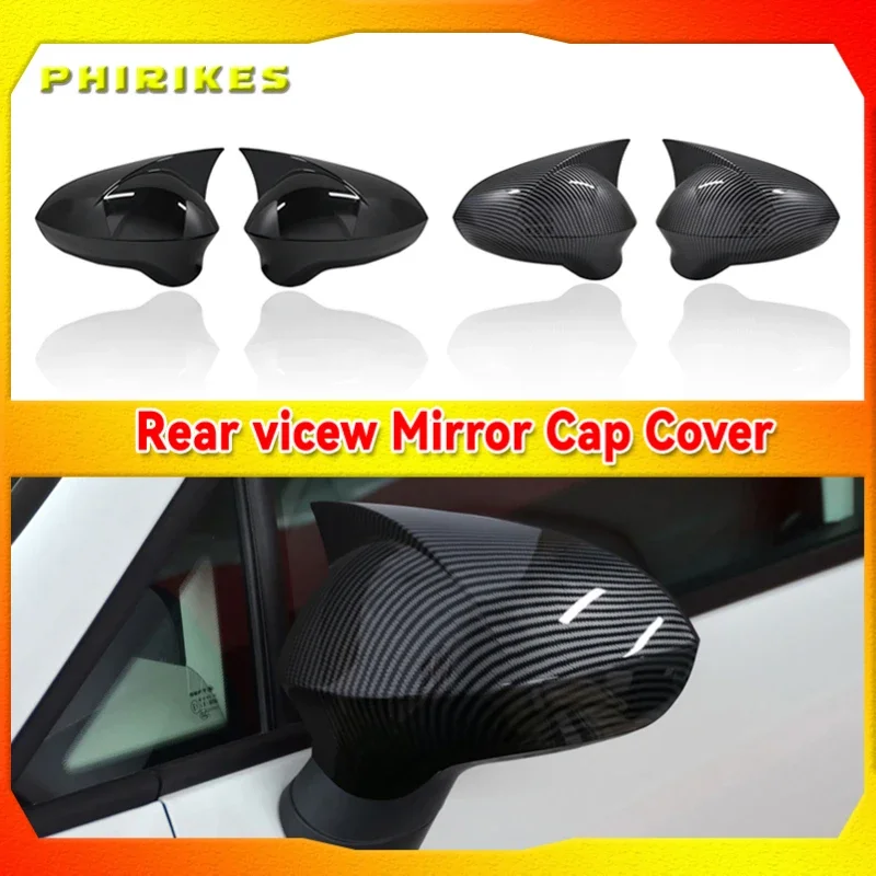 

For Seat Ibiza Mk4 6J Rear Mirror Cover Bright Piano Black View Case Protector Cap 2009 2017 ABS Plastic 2 Pcs FR Bat Style