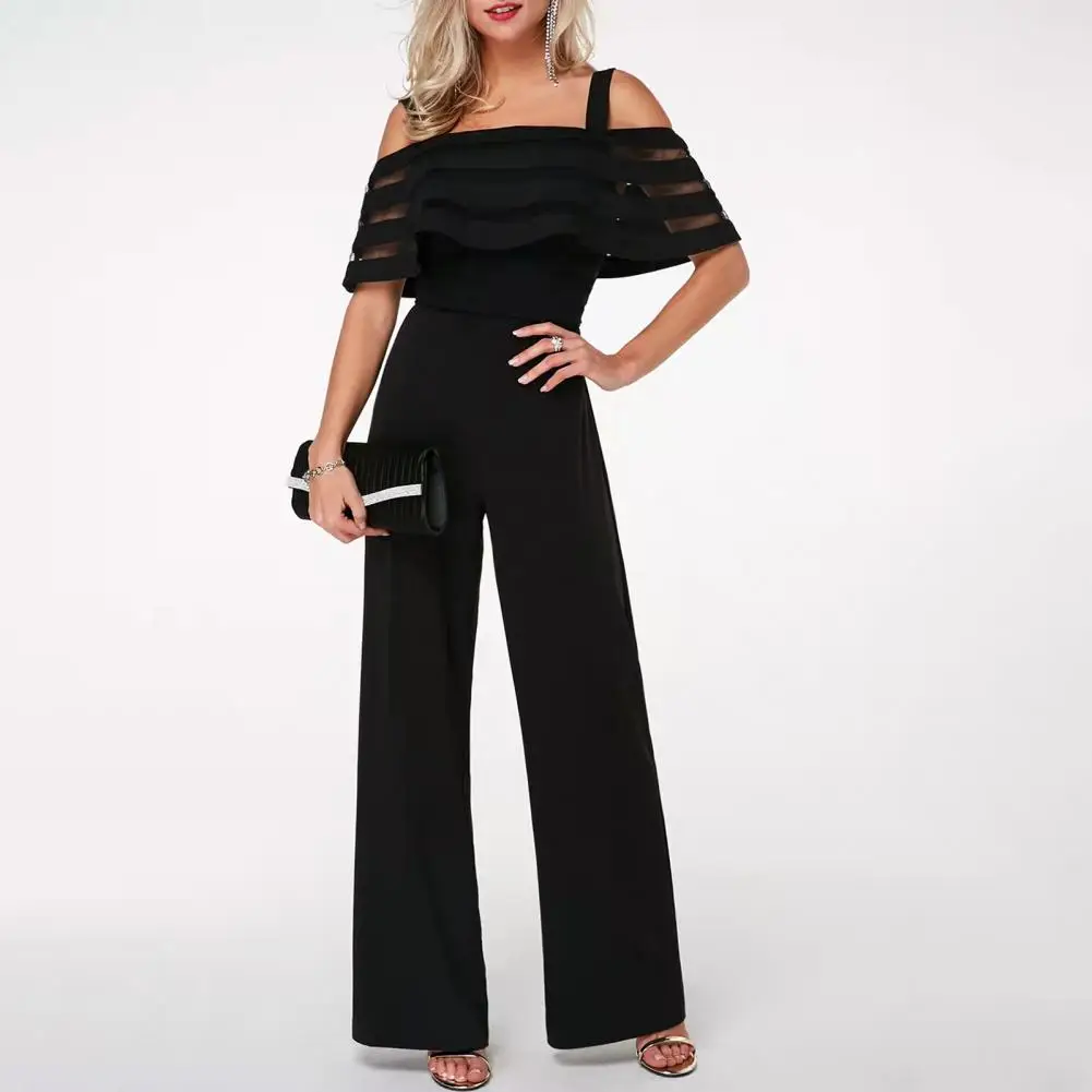 

Women Off Shoulder Jumpsuit Women Wide Leg Pants Stylish Women's Off Shoulder Mesh Jumpsuit Sexy Summer Romper with for Casual