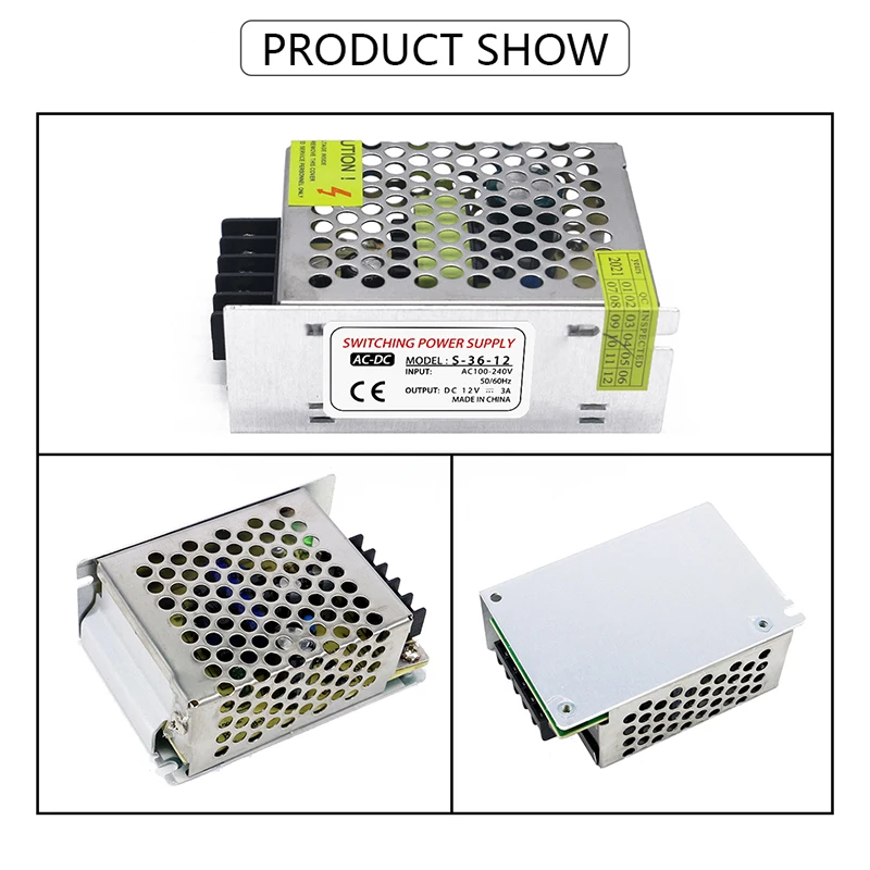 AC-DC 알루미늄 스위칭 전원 공급 장치 110V 220V AC에서 DC 12V 3A 36W LED 조명 드라이버 변압기 전압 변환기 어댑터 소음 없이 LED 디스플레이 스트립 조명에 사용