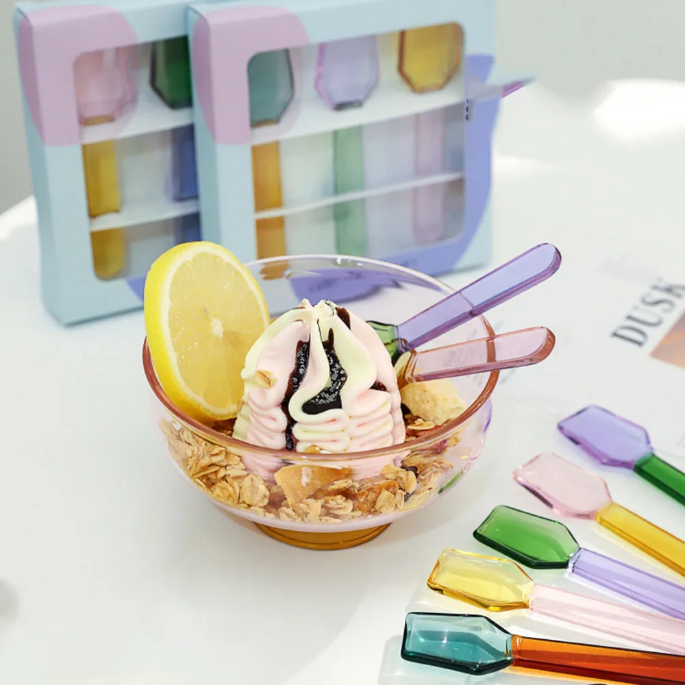 New Creative Dessert Glass Small Spoon Heat Resistant Creative Color Cute Oatmeal Yogurt Round Spoon Coffee Mixing