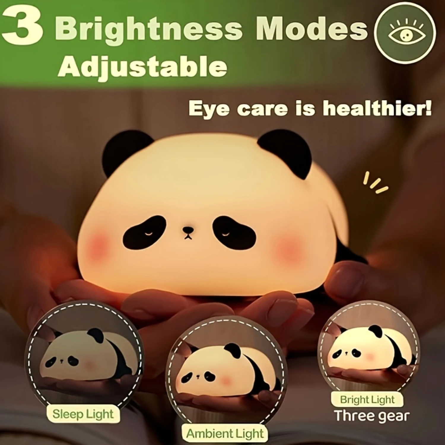 Dimmable Cute Panda Night Light-Soft-Glow LED, Squishy Silicone Design, Perfect for Breastfeeding, Nursery, and Room Decor