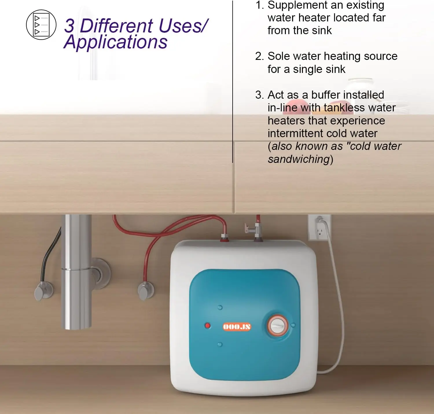 110V-120V 1440-1500W Instant Electric Hot Water Heater Under Kitchen Small Tank 8.0 Gallon Storage,Rv Trailer Instant Fiberglass