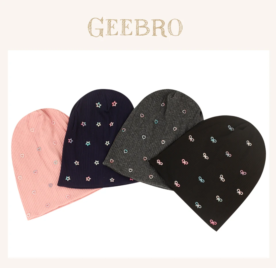 Geebro Damen-Mütze, mehrfarbig, gerippt, mit Perlen, Stern-Skullies, lässig, gestrickt, weiches Design, solide Schleife, Herz-Mütze, Damen-Slouchy-Mütze – Detail 1