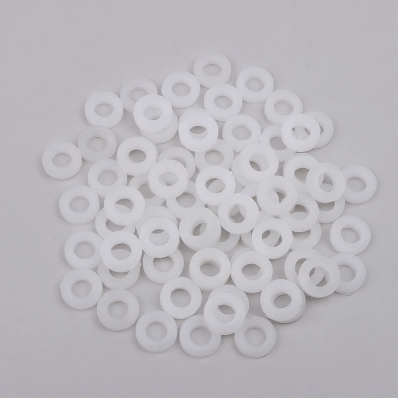 Plastic Drum Screw Washers, White & Black, 100pcs - Flat, 1.3cm/0.51in Diameter