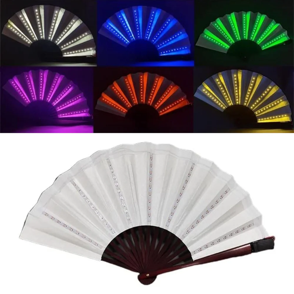 Luminous LED Folding Fan Hand Discoloration Fan for Club Dancing Lights Wedding Gifts Glow In The Dark Birthday Halloween