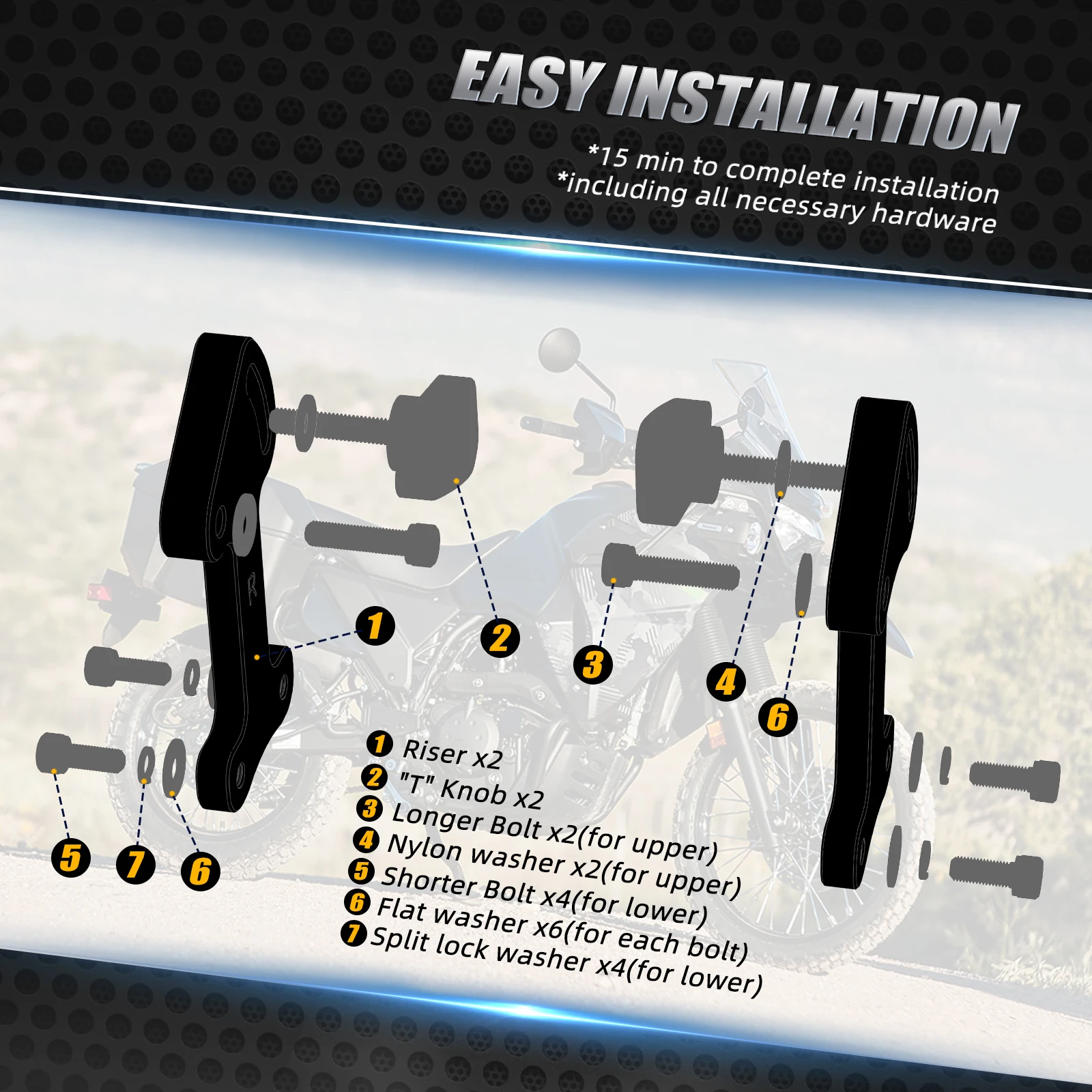NICECNC Für Kawasaki KLR650 KLR650 2022-2024 Windschutzscheibenhalterung Riser 3,25 Zoll – Detail 3