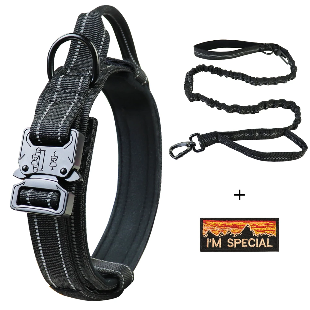 Tactical Military Dog Collar retractable Leash Set Training Adjustable