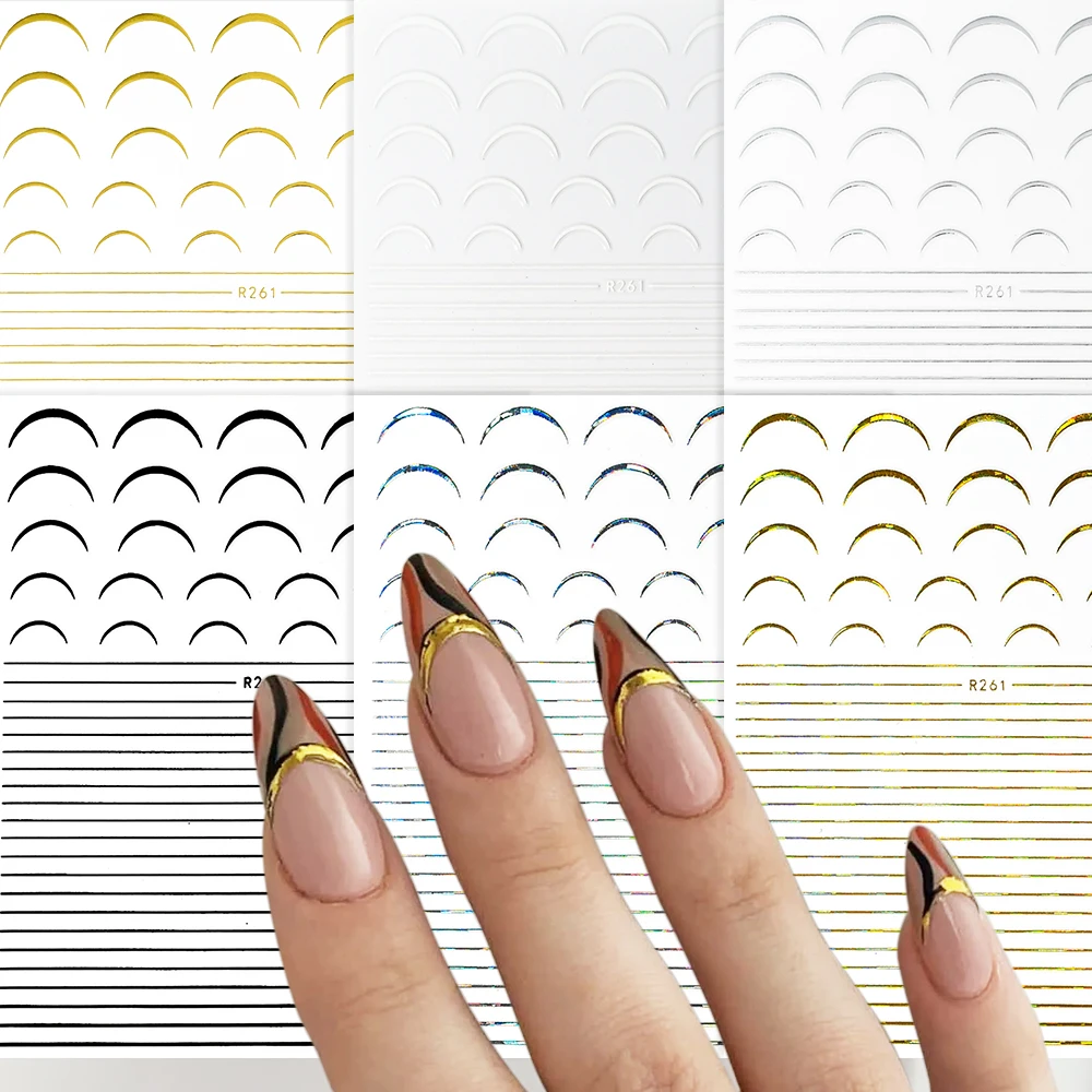 

6/8Pcs Silver Gold Lines Stripe 3D Nail Sticker Geometric Waved Self Adhesive Slider Curve Stripe Lines Nail Art Decals