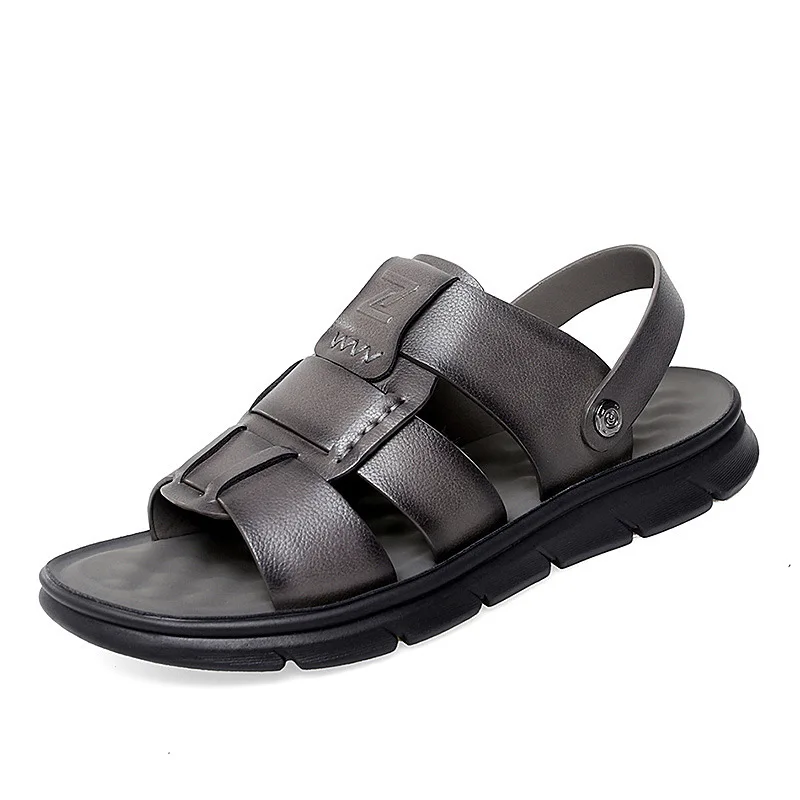 

Soft Soled Flip-flops for Men Large Size New Designer Men's Beach Shoes Leather Casual Breathable Two Wear Outdoor Sandals Male