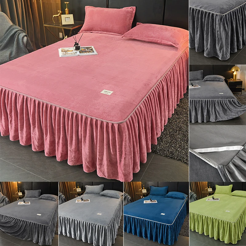 

Comfortable warm winter bed skirt single coral velvet bedspread bedspread bedspread with skirt bedding