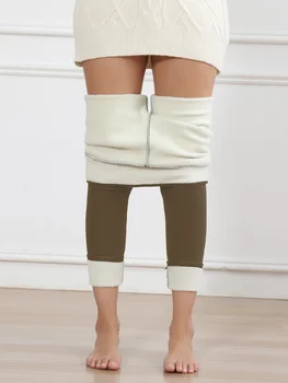 Women Winter Leggings Warm Leggins High Waist Solid Color Velvet Women Thickened Velvet Leggings Stretchy Black Leggings