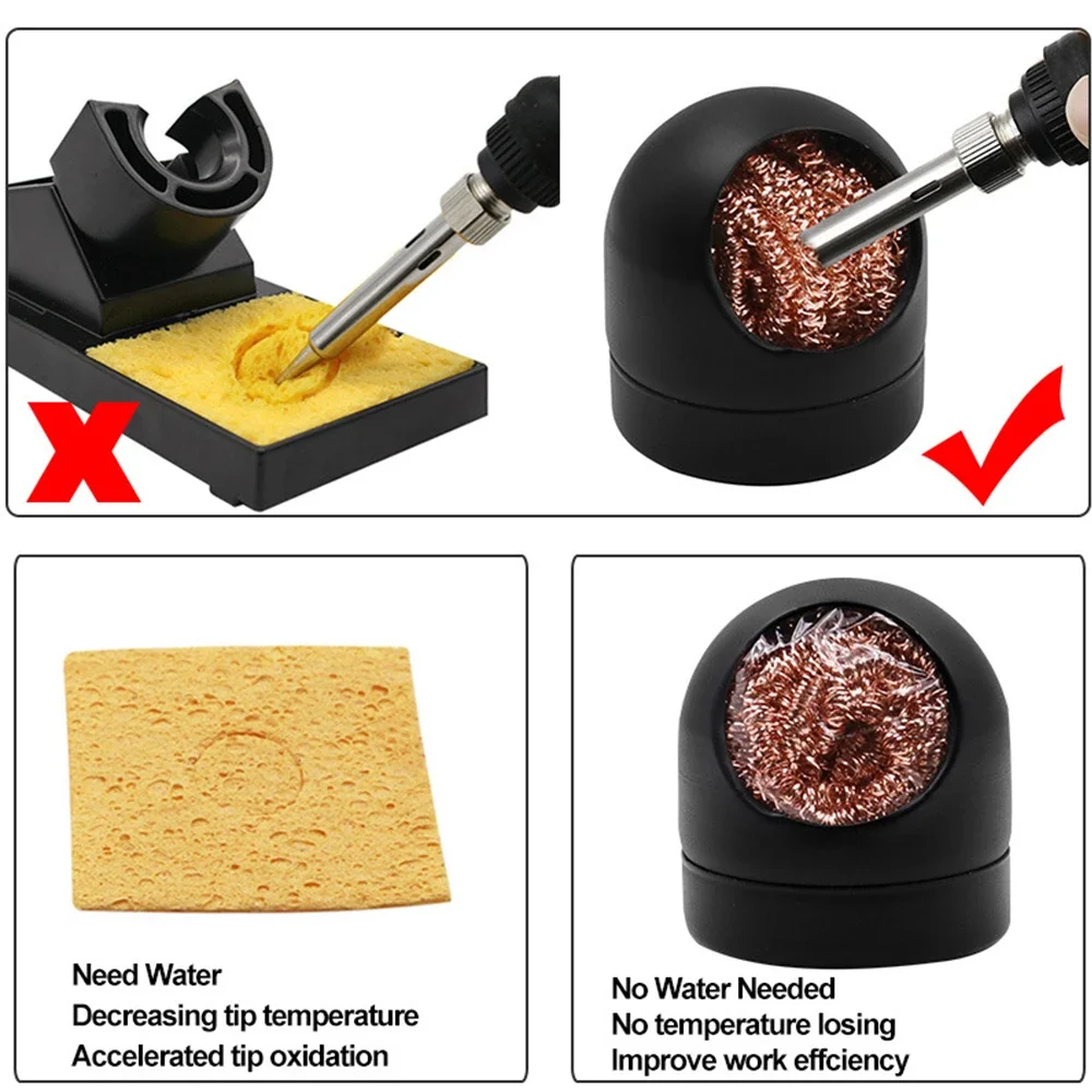 Welding Accessories Soldering Solder Iron Tip Cleaner Copper Wire Ball with Sponge and Holder Black/Gold  Removing Solder Tool
