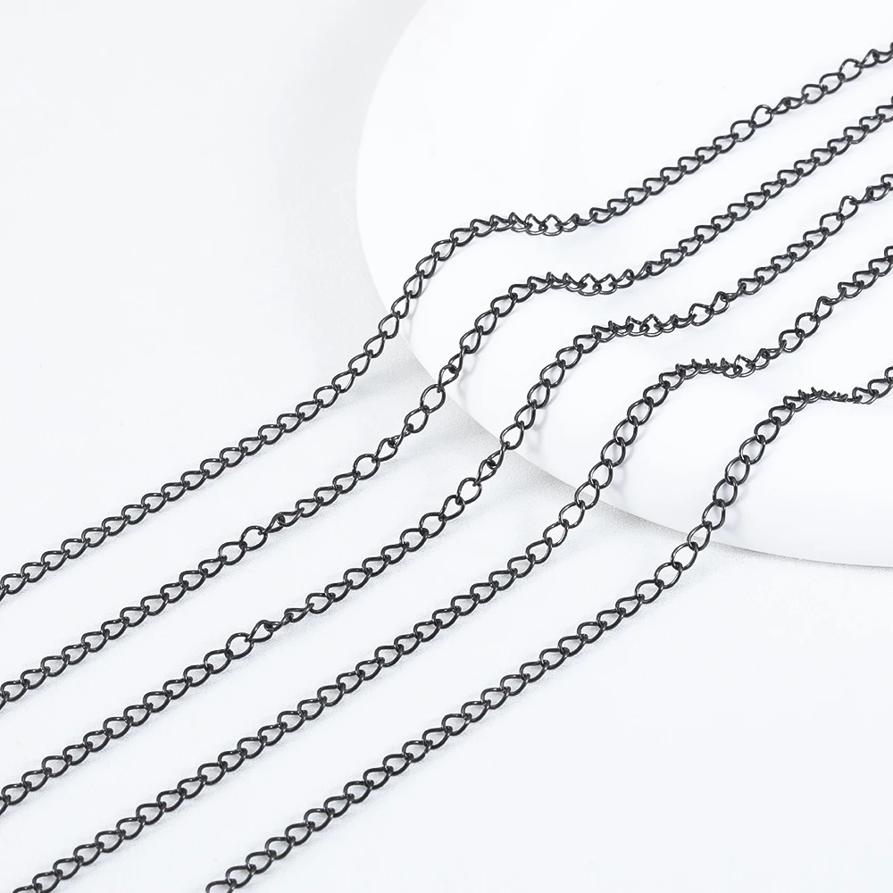 

Цепочка Из Нержавеющей Стали для изготовления ювелирных изделий, ожерелье с черными звеньями, аксессуары «сделай сам» для браслетов, ожерелий, 2 метра, 3 мм