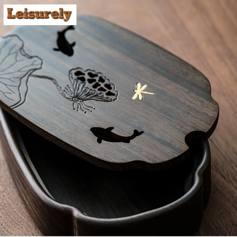 Fish Play Lotus Pond Tea Tray Walnut Wood Water Storage Drainage Dry Soaking Platform Solid Wood Pot Bearing Holder Tea Table