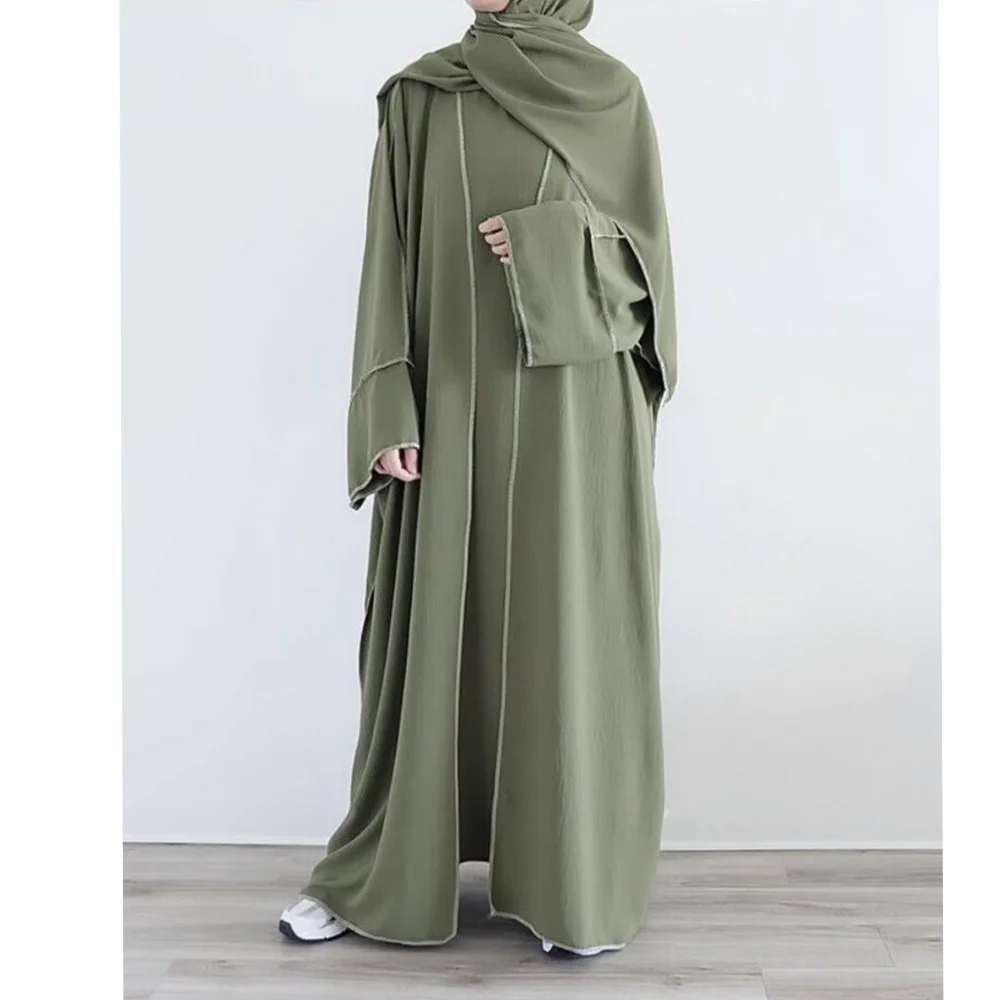 2 Piece Abaya Matching under dress Muslim Sets Plain Open Abayas for Women Dubai Turkey African Islamic Kaftan Black Clothing