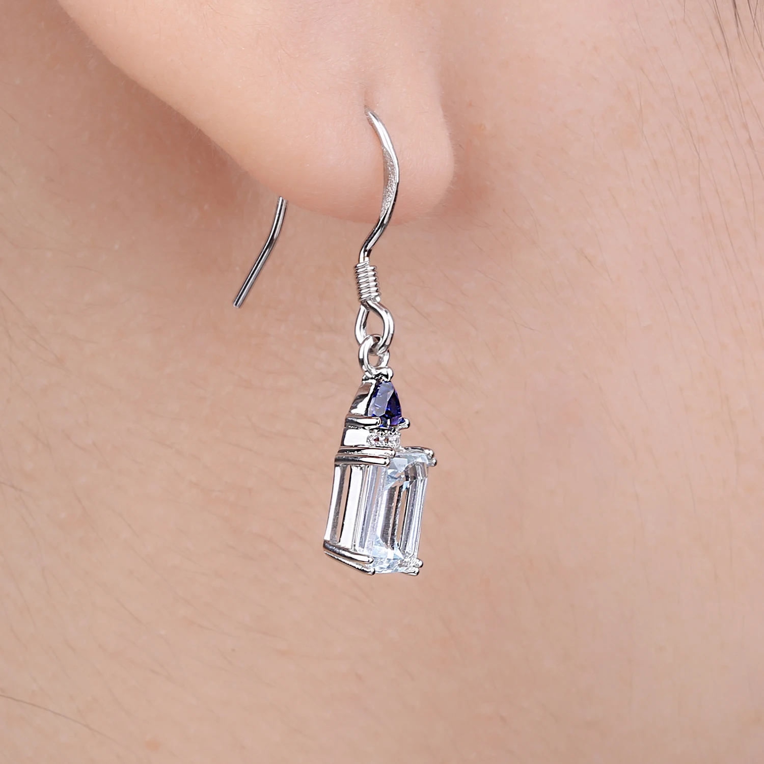 2.2ct Natural Sky Blue Topaz Created Sapphire 925 Sterling Silver Drop Earrings for Women Fashion Gemstone Jewelry