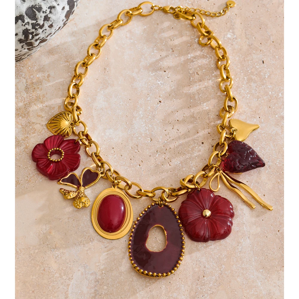 Yhpup Jewelry Necklace Resin Flower Pendant
