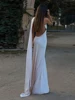 Chic Solid Satin Halter Maxi Dress Women New Sexy Backless Sleeveless Long Dresses With Scarf  Lady Evening Club Party Vestidos 6