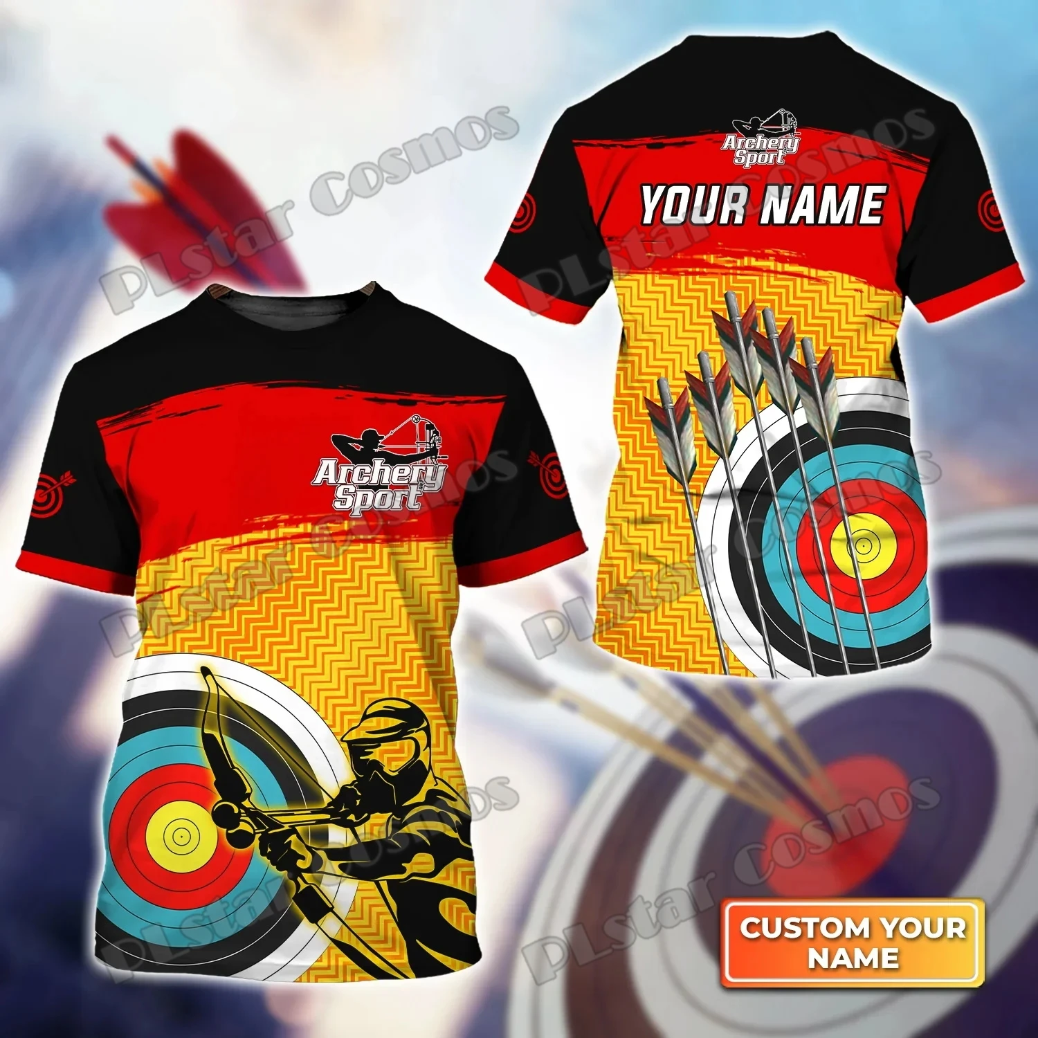 Plstar kosmos kunden spezifischer Name gelbes Bogens chießen Ziel zeichen 3d gedruckt Herren T-Shirt Sommer Unisex lässig T-Shirt Geschenk für Bogenschützen TX-181 – Detail 14