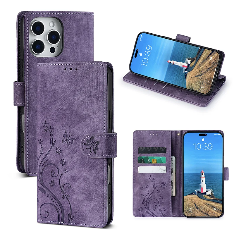 Elegant Carved PU Leather Flip Phone Case - Universal 4G Compatible