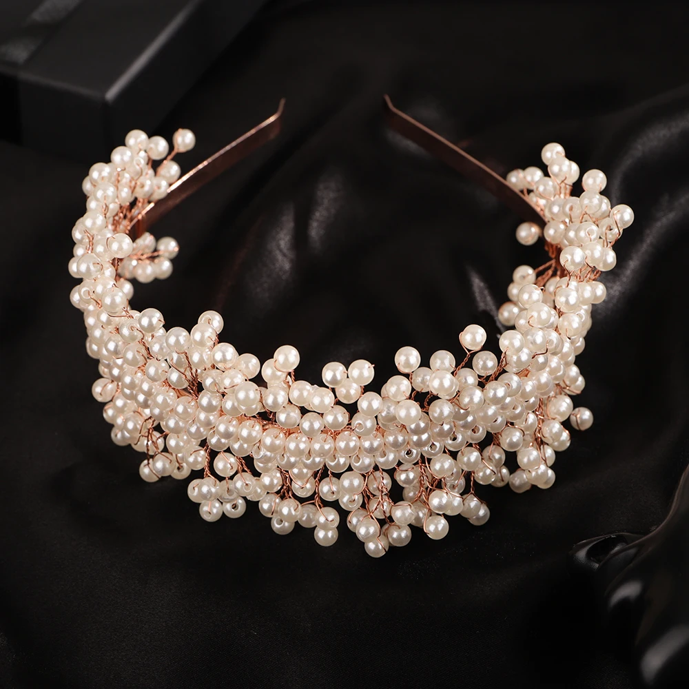 Silver pearls hair band handmade bridal crown tiaras wedding headband party jewelry diadem hair accessories bridal hair accessories crown headband
