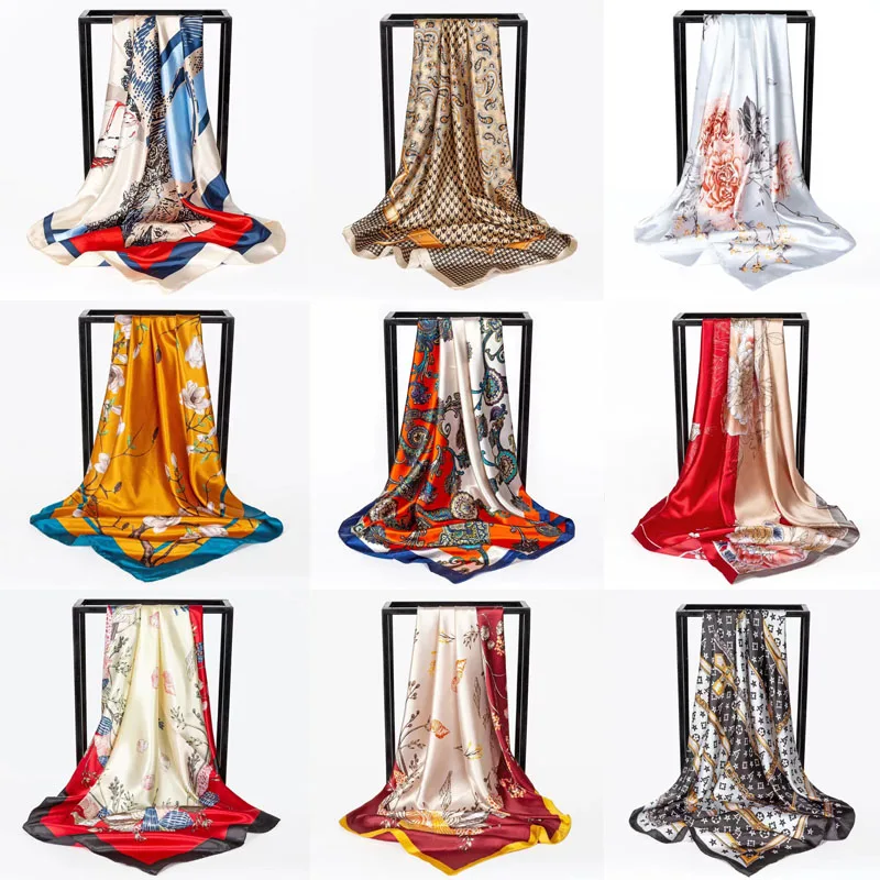 

Popular Square 90cm Cashew print flower Women Silk Scarf Bandana Hijab Lady Wrap Headband muffler Christmas Wedding gift