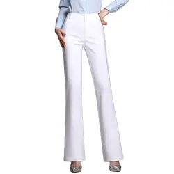 Women Slimming Office Flare Pants High Waist Pure Color Cotton Stretch Casual Big White Black Office Flared Trousers S 3XL 4XL