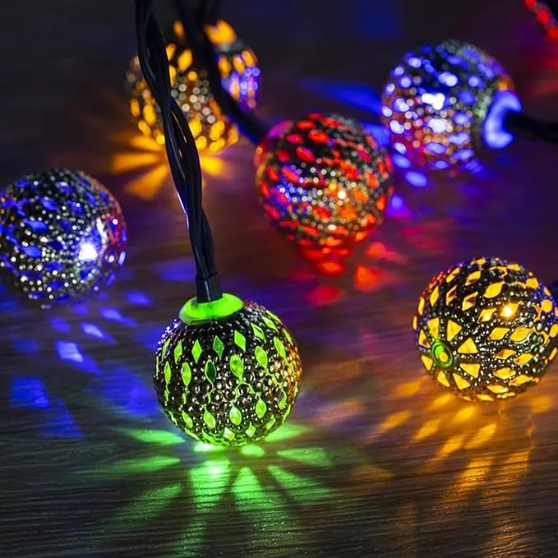 Solar moroccan ball string lights outdoor garden decoration