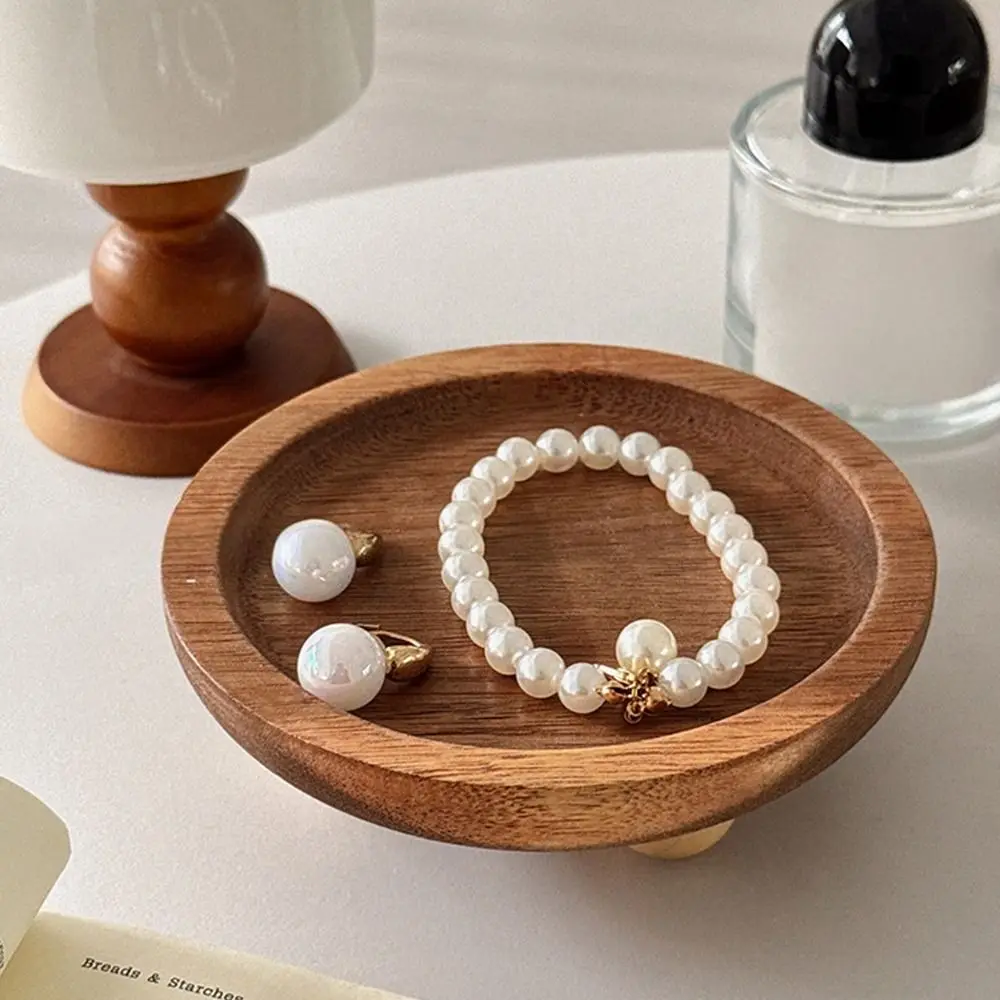 Brown Jewellery Display Trays Round Oval Desktop Ornament Display Plate Perfume Organizier Wood Candle Storage Rack Tabletop