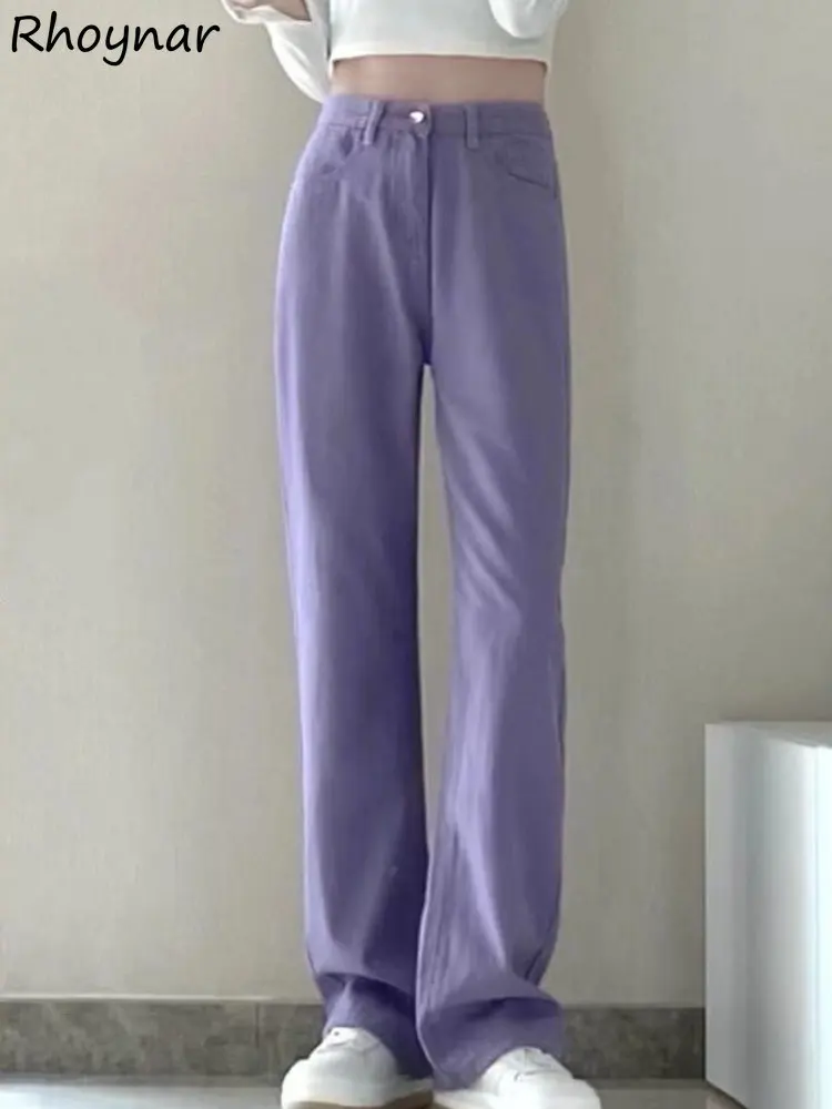 

Straight Jeans Women Purple Loose Vintage Casual Streetwear Spring High Waist Basics Korean Style Simple Daily Female Aesthetic