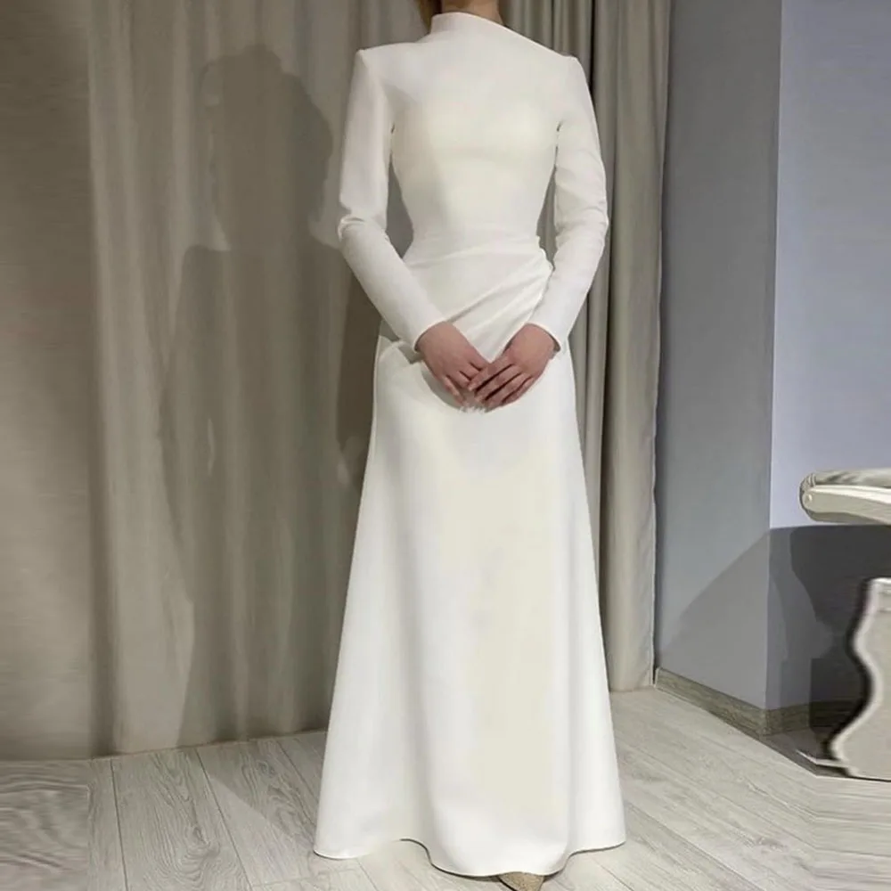 Elegant Evening Dresses Jersey Pleat Ruched Women's Wedding Party Gowns A-line Special Occasion Gown Midi Dresses White