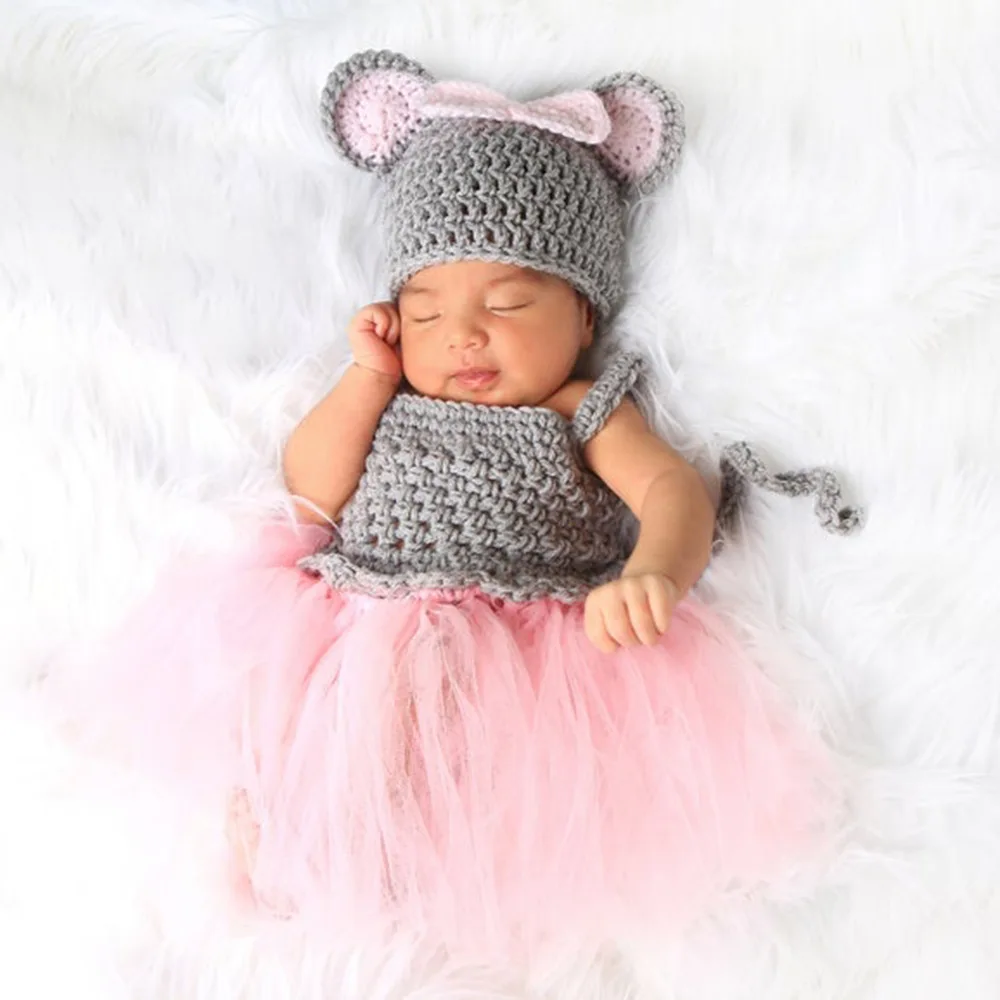 Newborn Picture Hat Photography Costume Girls' Ballet Skirt Photography Lace Mesh Knitted Rabbit Hat Jumpsuit Baby Clothing