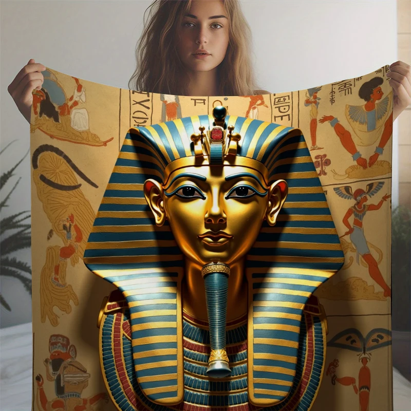 Luxury Pharaoh Mummy and Sphinx Ancient Egyptian Flannel Blanket Throw for Bedding Travel Soft Bedding Blankets
