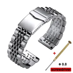 Stainless Steel Bracelet Strap Watchband with Screw Link Design - 22mm (Straight End)